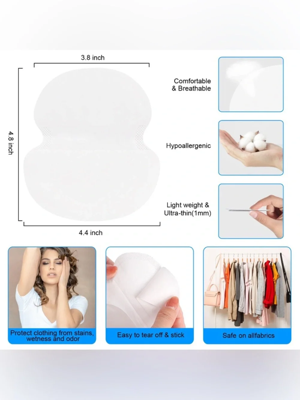 Disposable Underarm Sweat Pads for Men or Women - White (200 Pack)